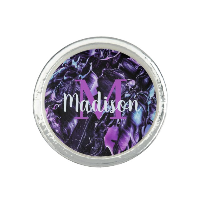 Purple Custom Marble Name Gift Personalized Ring (Front)