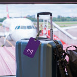 Purple custom monogram initials modern luggage tag<br><div class="desc">Girly and feminine deep purple background,  pink text. Personalize and add your monogram initials and a name.</div>