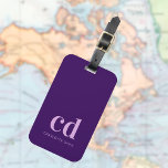 Purple custom monogram initials modern luggage tag<br><div class="desc">Girly and feminine deep purple background,  pink text. Personalize and add your monogram initials and a name.</div>