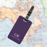 Purple custom monogram initials modern luggage tag<br><div class="desc">Girly and feminine deep purple background,  pink text. Personalize and add your monogram initials and a name.  
Back: add contact info</div>