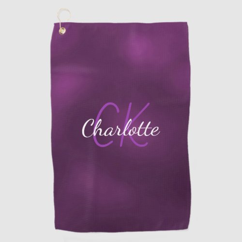 Purple custom monogram name minimalist golf towel