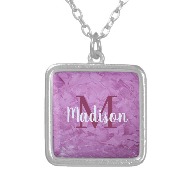 Purple Custom Monogram Personalized Silver Plated Necklace (Front)