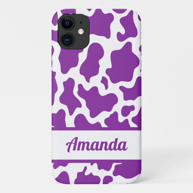 Purple Custom Name Cow Print Pattern Case-Mate iPhone Case (Back)