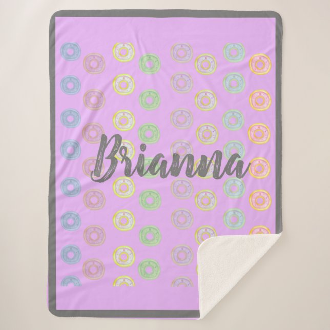 Purple Custom Name Donut Sherpa Blanket (Front)