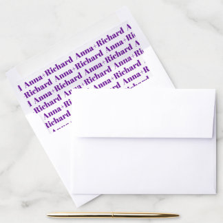 Purple custom names wedding envelope liner