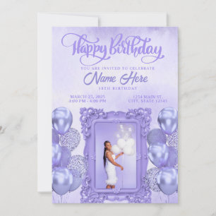 Purple Custom Photo Birthday Invitation