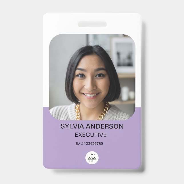 Purple Custom Photo Employee ID Logo QR Code Badge (Front)