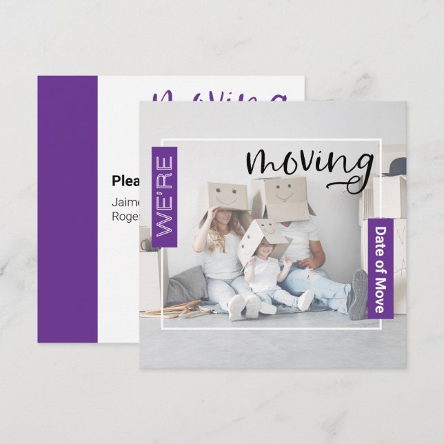 Purple Custom Photo Moving Announcement Card (Front/Back)