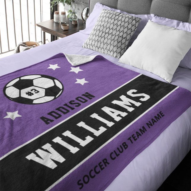 Purple Custom Soccer Name and Number Fleece Blanket (Creator Uploaded)