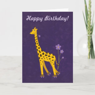 Purple Customizable Text Funny Giraffe Birthday Card