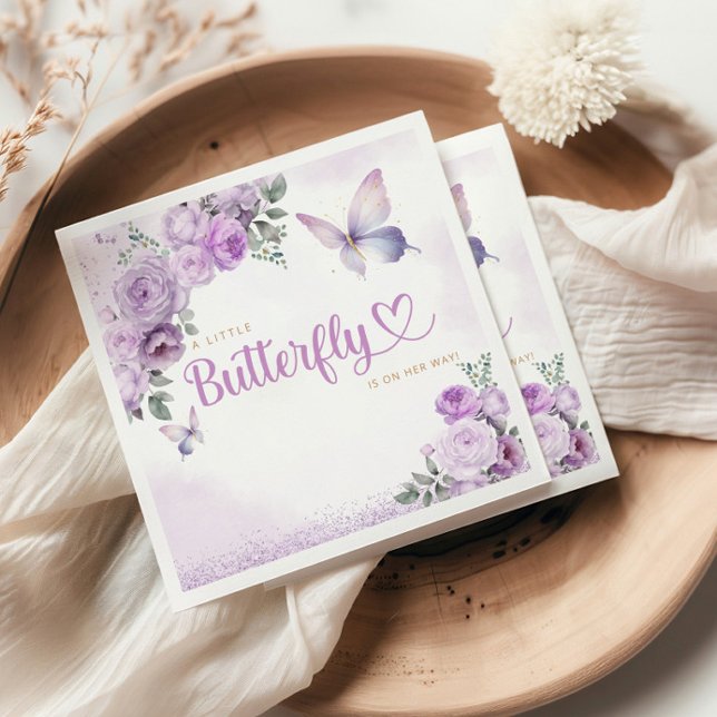 Purple cute a little butterfly girl baby shower    napkins (Creator Uploaded)