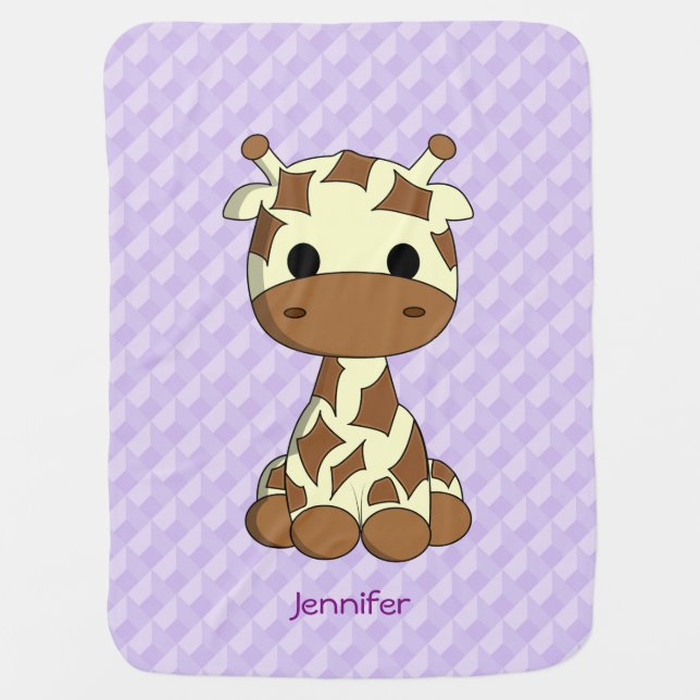 Purple cute baby giraffe cartoon baby blanket (Front)