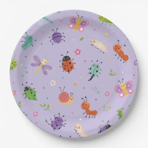 Purple Cute Bugs Girls Birthday Paper Plates