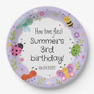 Purple Cute Bugs Girls Birthday Paper Plates