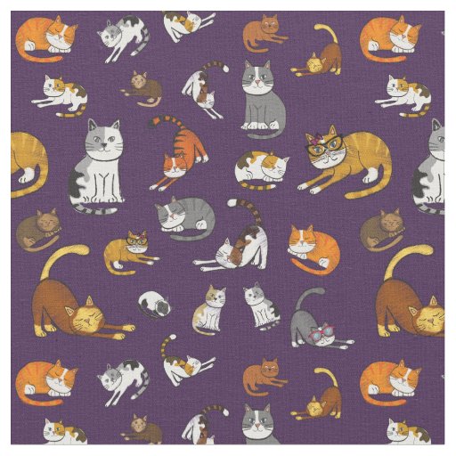 purple cute cat pattern design for cat lovers fabric