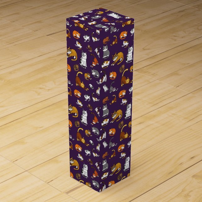 purple cute cat pattern design for cat lovers- wine box (Front)