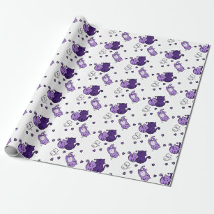 Purple Cute Cats and Kittens Wrapping Paper