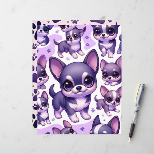 Purple Cute Chihuahua Dog Scrapbook Paper