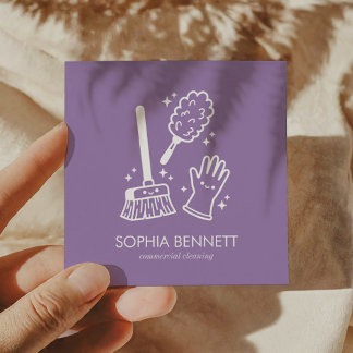 Purple Cute Cleaning Tools Custom Square Business Card