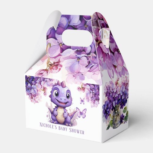 Purple Cute Dinosaur Floral Girl Baby Shower Favor Boxes