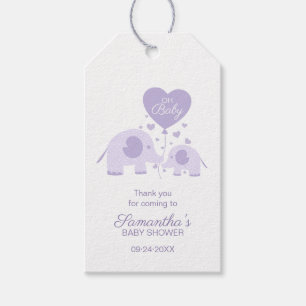 Purple Cute Elephant Baby Shower Favor Thank You Gift Tags