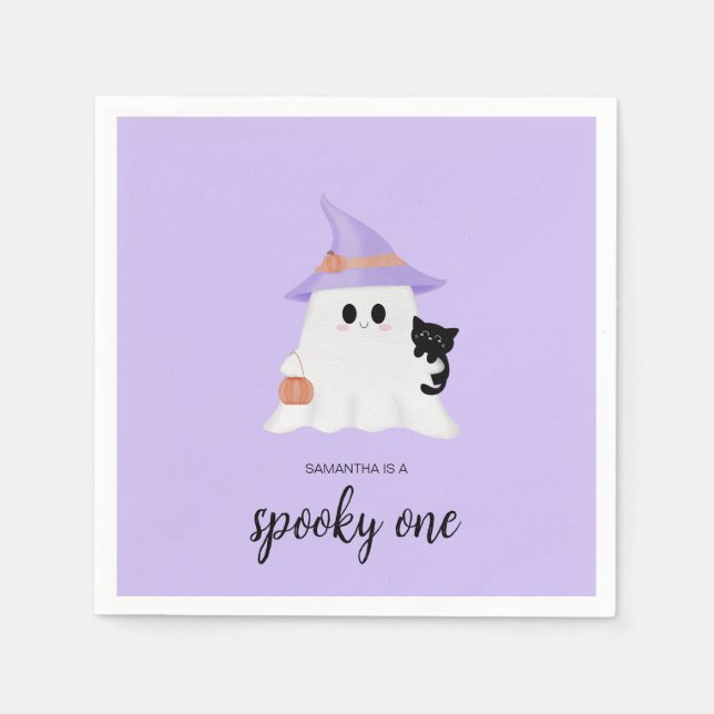 Purple Cute Halloween First Birthday Party Napkins (Front)