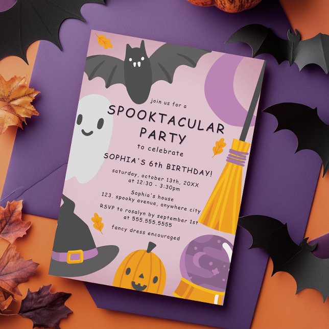 Purple Cute Halloween Kids Birthday Invitation (Creator Uploaded)