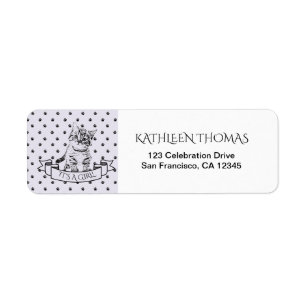 Purple Cute Kitten Baby Shower Return Address Label