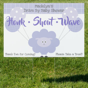Purple Cute Lamb Drive By Baby Shower Modern Yard Sign