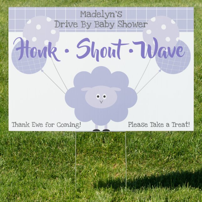 Purple Cute Lamb Drive By Baby Shower Modern Yard Sign (Insitu)