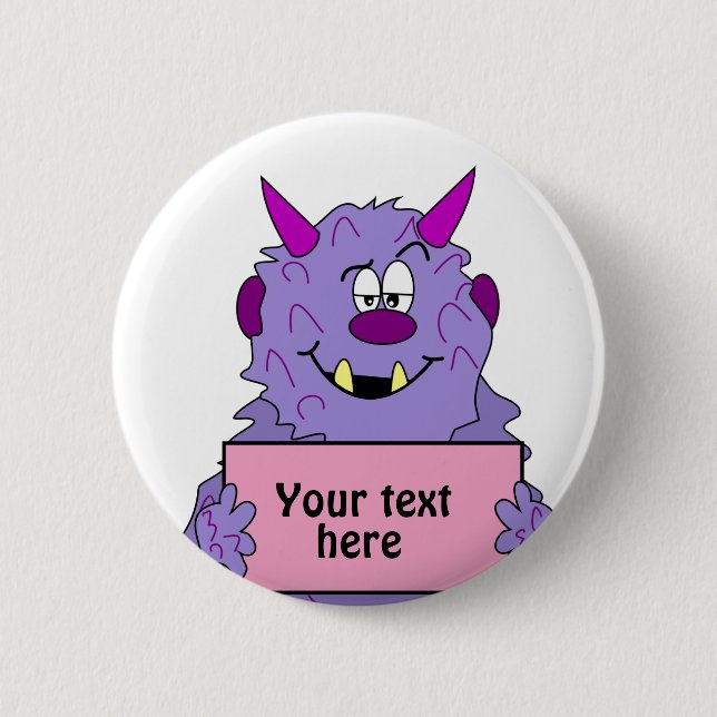 Purple Cute Monster Customizable Template Pinback Button (Front)