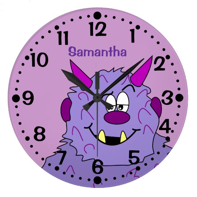 Purple Cute Monster Personalized Kids Wall Clock