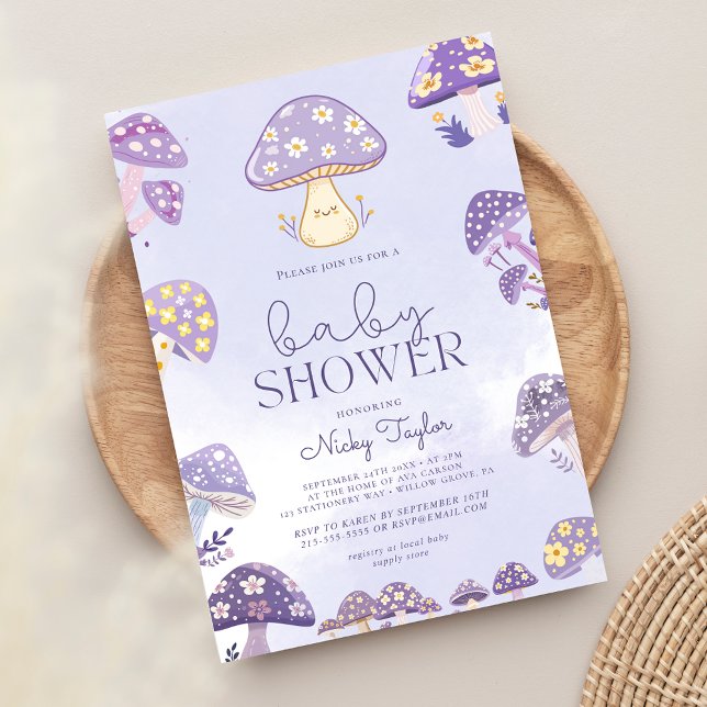 Purple Cute Mushroom Baby Shower Invitation (Creator Uploaded)