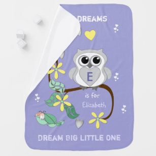 Purple cute owl and caterpillar with a name stroller blanket