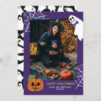 Purple Cute Pumpkin & Ghost Happy Halloween Photo