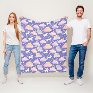 Purple Cute Rainbow unicorn birthday girls kids Fleece Blanket