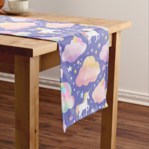 Purple Cute Rainbow unicorn birthday girls  kids Short Table Runner
