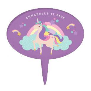 Purple   Cute Rainbow Unicorn Personalized Cake Topper