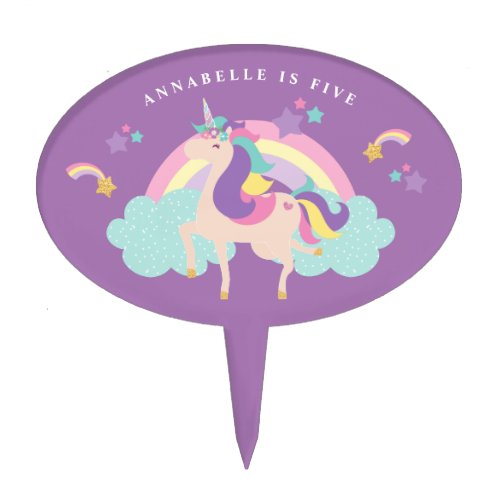 Purple  Cute Rainbow Unicorn Personalized Cake Topper