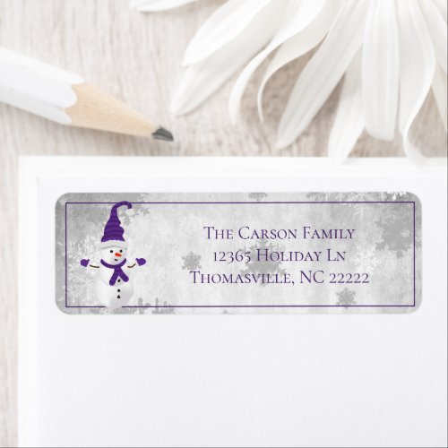 Purple Cute Snowman Address Label
