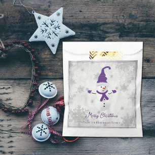Purple Cute Snowman Favor Bag