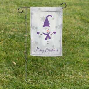 Purple Cute Snowman Garden Flag