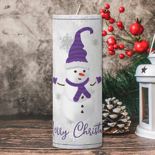 Purple Cute Snowman Holiday Large Pillar Candle