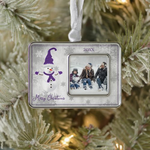 Purple Cute Snowman Holiday Ornament