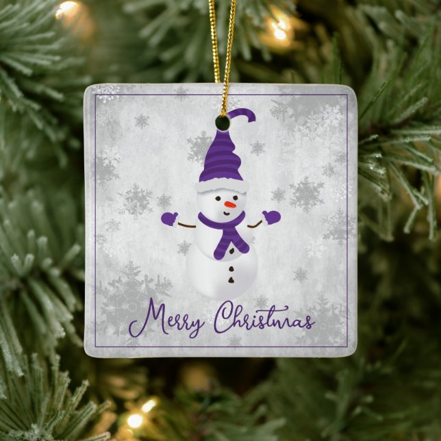 Purple Cute Snowman Holiday Ornament (Tree)