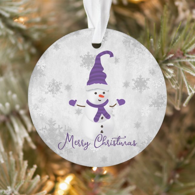 Purple Cute Snowman Holiday Ornament (Tree)