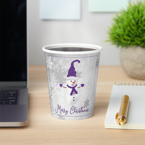 Purple Cute Snowman Holiday Paper Cup
