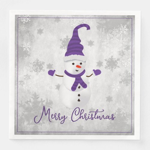 Purple Cute Snowman Holiday Paper Napkin