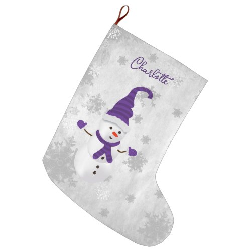 Purple Cute Snowman Holiday Stocking