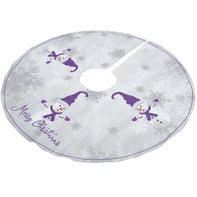 Purple Cute Snowman Tree Skirt (Angled)